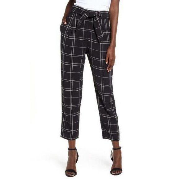 Leith Pants - Leith Tie Front Pant Windowpane Black Glam City Check Size X-Large